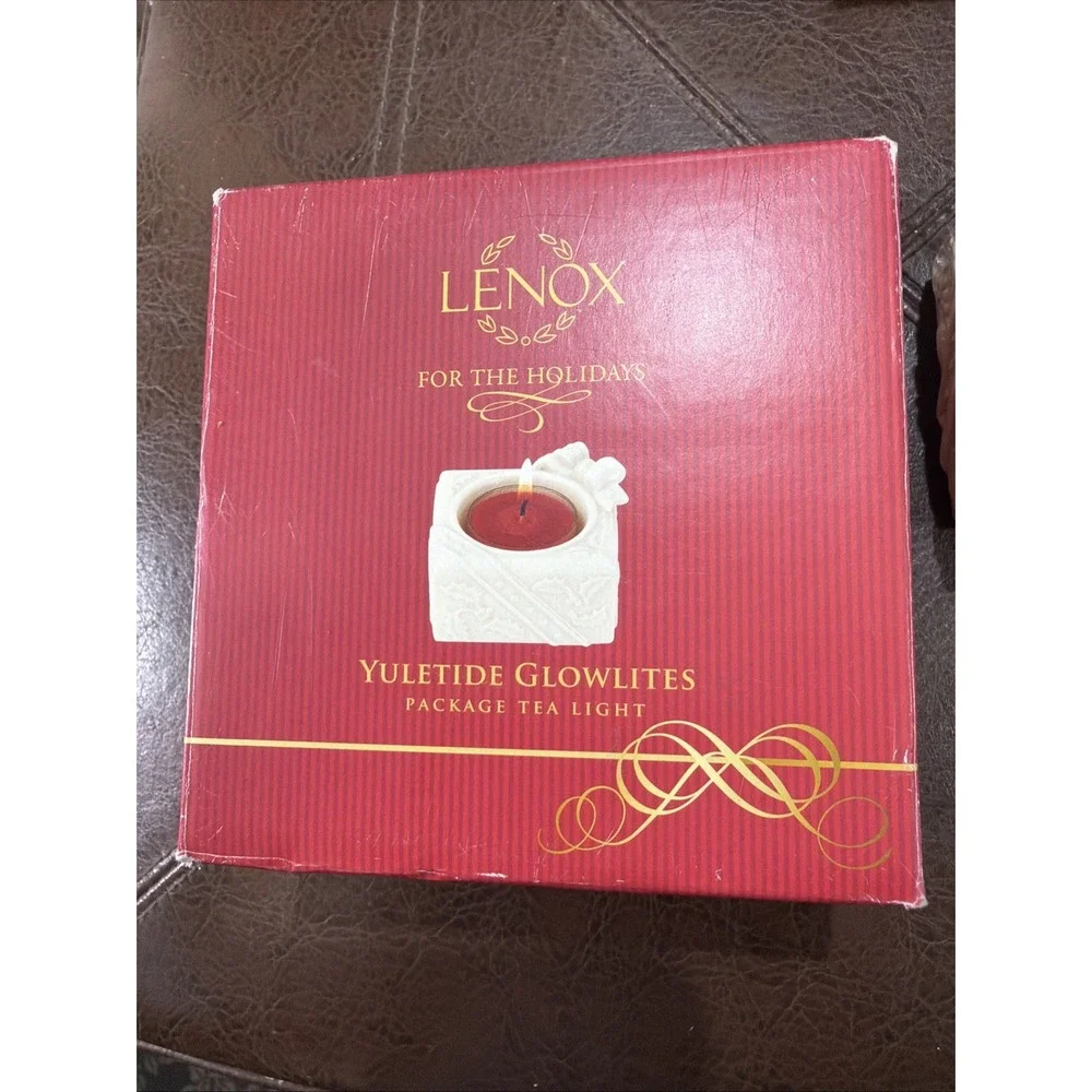 Lenox Yuletide Glowlites Christmas Package Tea Light Candle Holder Vintage 2000s